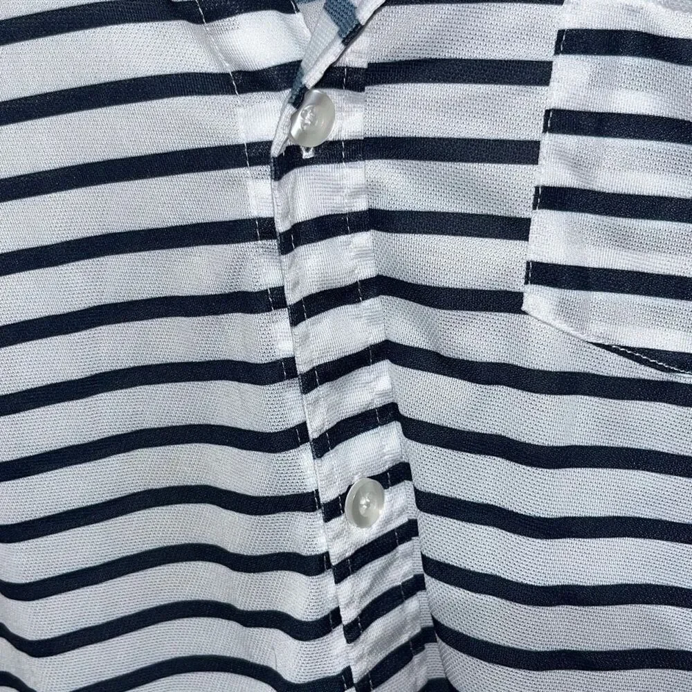 Hiho Womens Navy Blue White Striped Long Sleeve Button Down Beach Cover Up Large